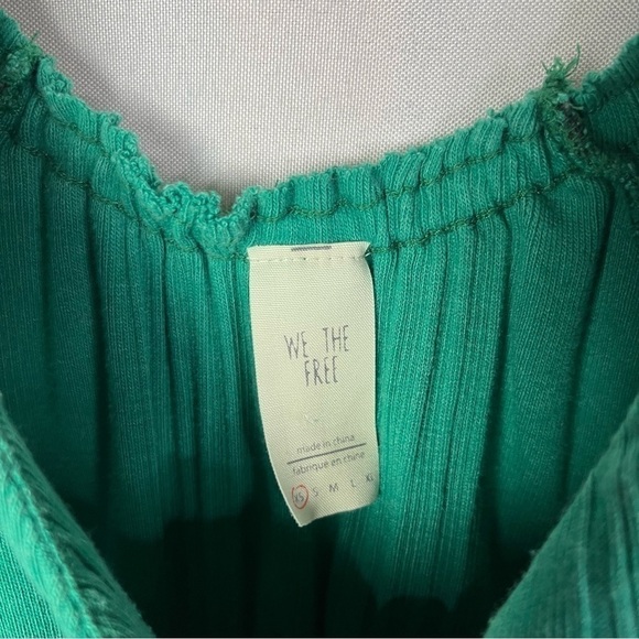 Free People We the Free Brighter Days Green Button Front Short Sleeve Crop Top - Picture 4 of 5